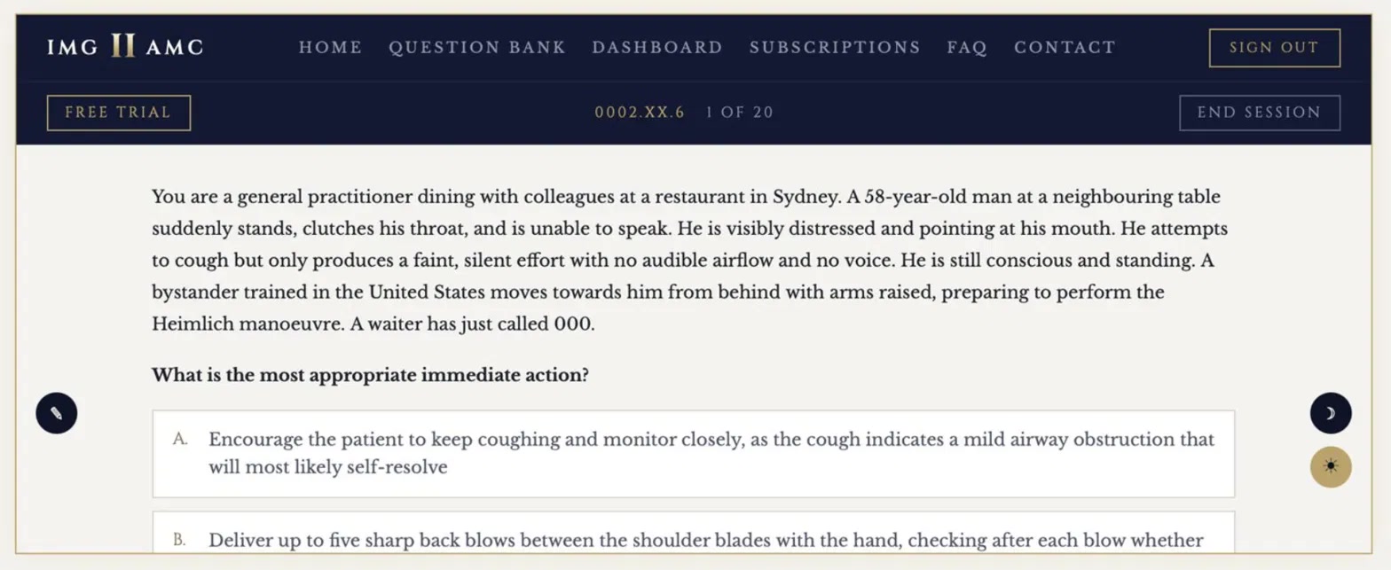 IMGIIAMC question interface, light mode